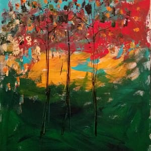 A picture of artwork, 30 in X 40 in, entitled “Autumn Trees”